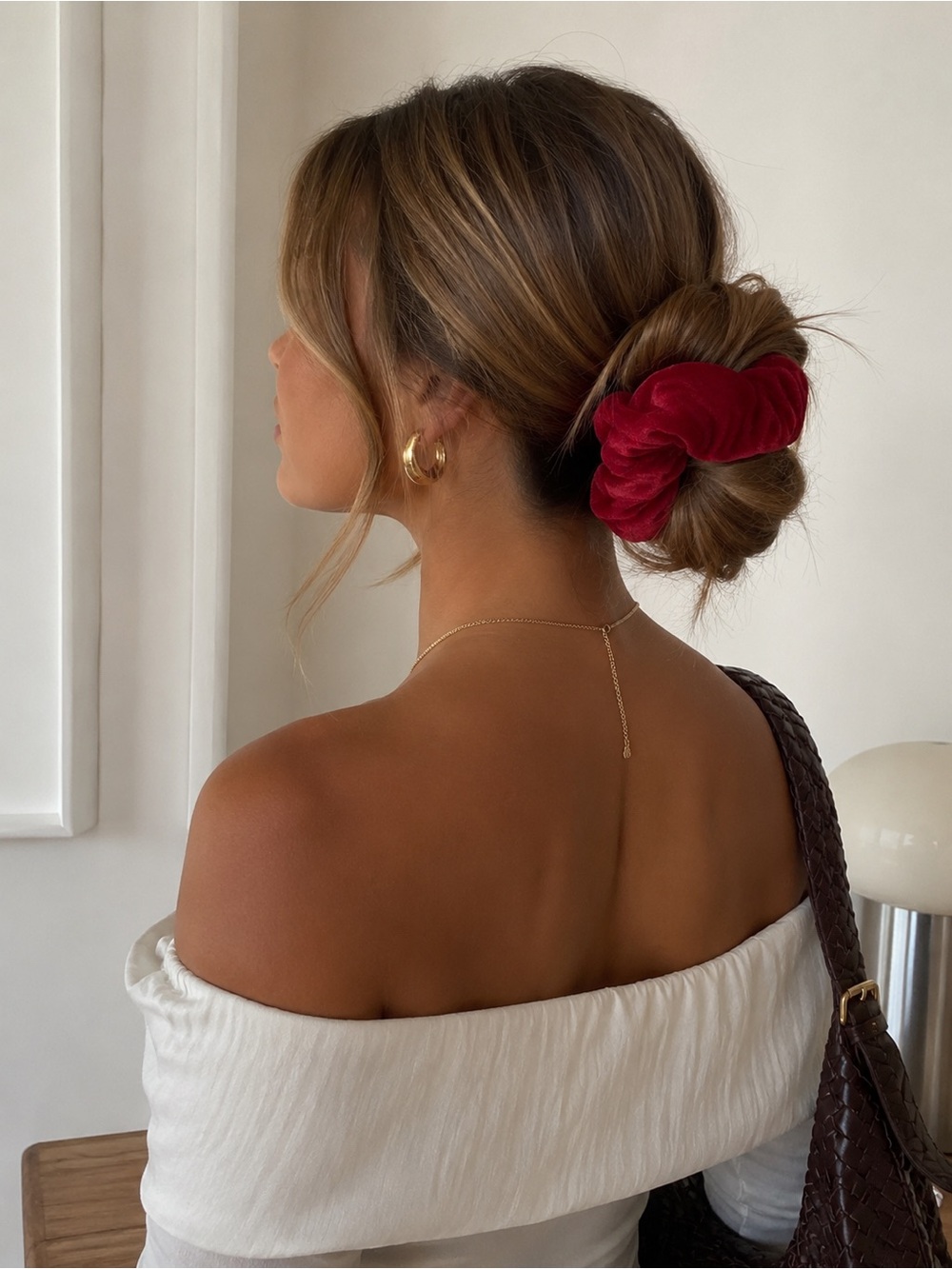 Sézane Red Velvet Scrunchie French Chic Minimalist Hair Accessor Quiet Luxury